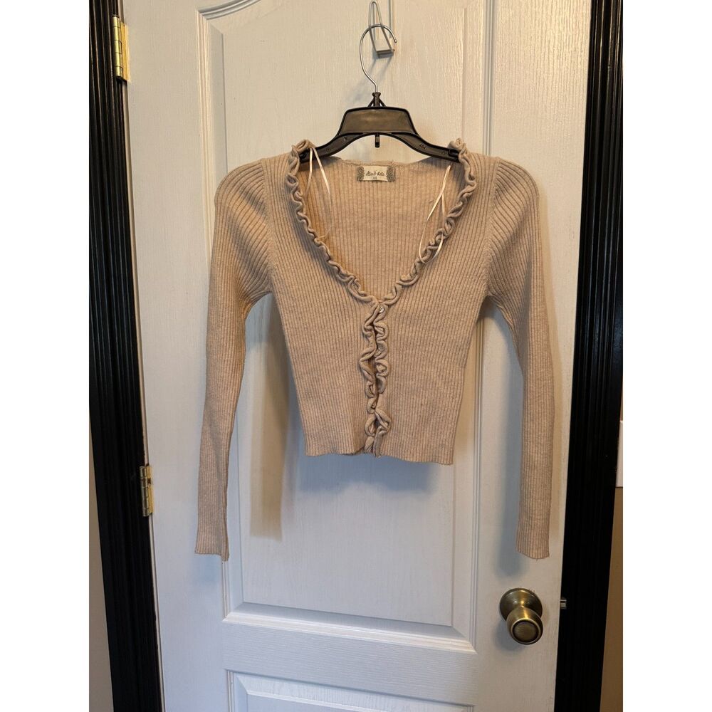 Altar'd State Ruffle Trim Ribbed Knit Cardigan